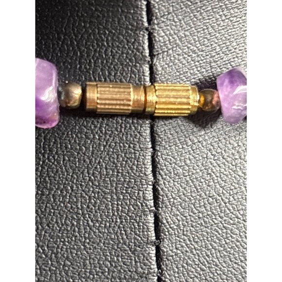 VTG Amethyst & Gold Beaded Necklace 16” Purple Gemstone 10k barrel gold clasp - Picture 2 of 5